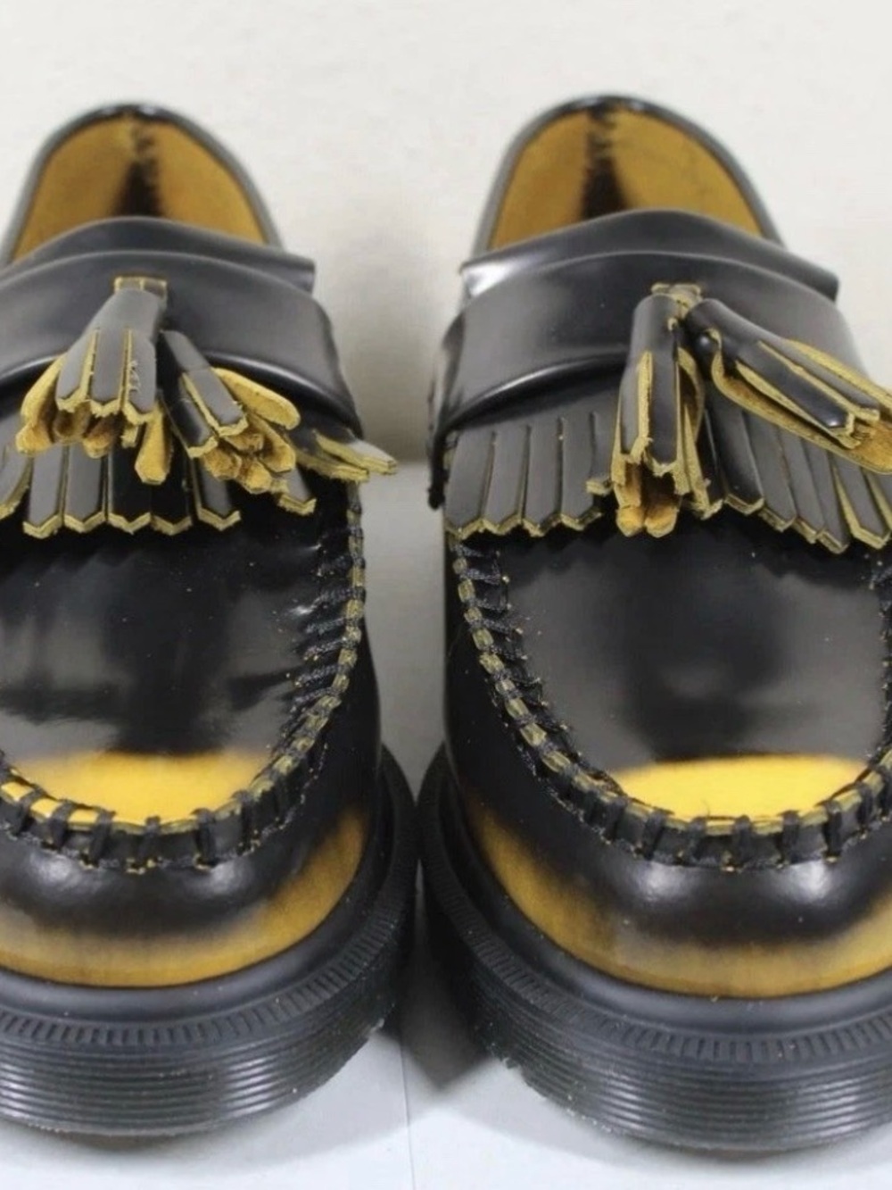 Dr Martens Adrian Tassel Arcadia Rub Off Leather Premium Loafers Black/Yellow - Picture 4 of 4